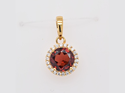 Round Garnet 2.30 and Cubic Zirconia 14K Yellow Gold Over Sterling Silver Pendant