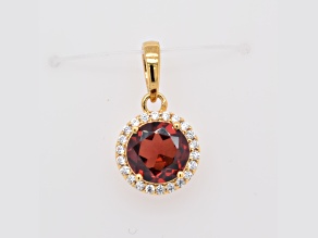 Round Garnet 2.30 and Cubic Zirconia 14K Yellow Gold Over Sterling Silver Pendant