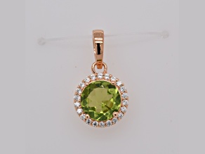 Round Peridot 1.97ctw and Cubic Zirconia 14K Rose Gold Over Sterling Silver Pendant.