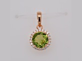 Round Peridot 1.97ctw and Cubic Zirconia 14K Rose Gold Over Sterling Silver Pendant.