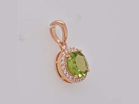 Round Peridot 1.97ctw and Cubic Zirconia 14K Rose Gold Over Sterling Silver Pendant.