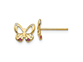 14k Yellow Gold Children's Cubic Zirconia Butterfly Stud Earrings