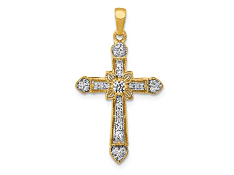 14K Yellow Gold 1/6ct. Diamond Filigree Cross Pendant