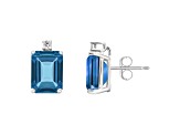 8x6mm Emerald Cut London Blue Topaz with Diamond Accents 14k White Gold Stud Earrings