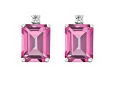 8x6mm Emerald Cut Pink Topaz with Diamond Accents 14k White Gold Stud Earrings