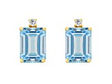 8x6mm Emerald Cut Aquamarine with Diamond Accents 14k Yellow Gold Stud Earrings