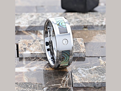Tungsten Carbde Band Wth Jade Mother of Pearl and Whte Opal. Rng Tungsten Carbde Band Wth Jade Mother of Pearl and Whte Opal. Rng