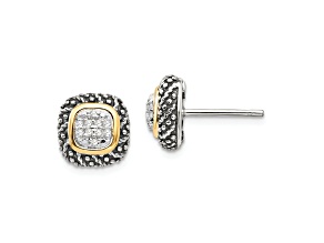 Sterling Silver Antiqued with 14K Accent Diamond Post Earrings