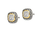 Sterling Silver Antiqued with 14K Accent Diamond Post Earrings