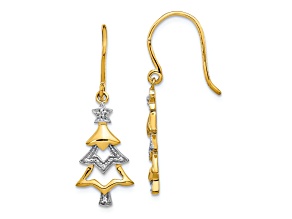 14K Yellow Gold and Rhodium Over 14K Gold Diamond Christmas Tree Dangle Earrings