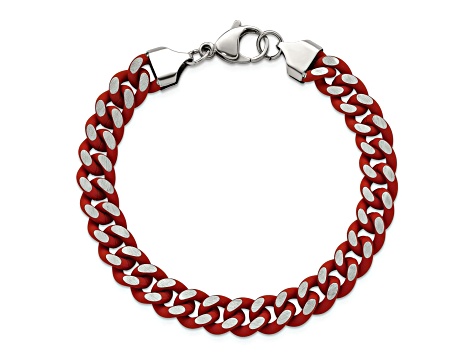 Stainless Steel 9mm Polished Red Enameled and Rubber Coated Curb