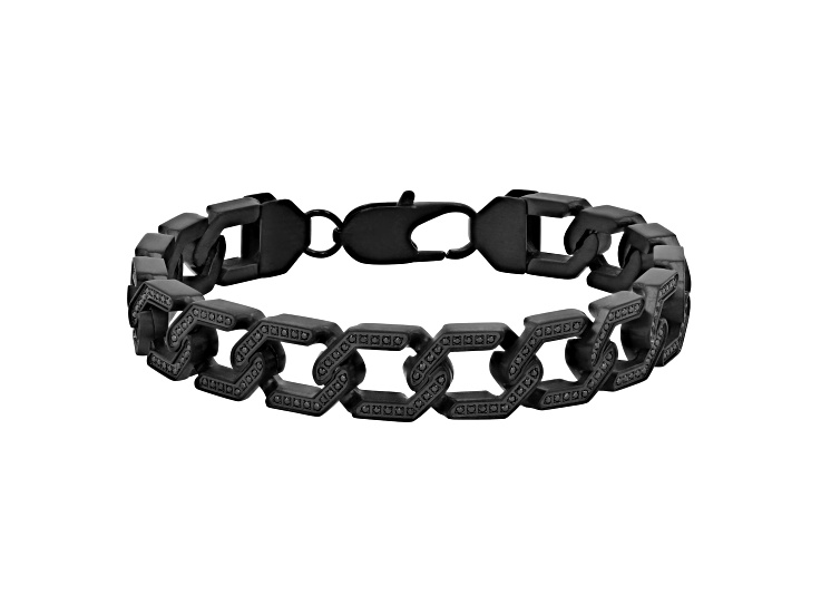1.5Cctw Black Diamond Black Stainless Steel Iced Link Bracelet