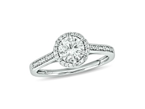 Round Lab-Created White Sapphire with Diamond Accents 10K White Gold Engagement Ring 1.09ctw