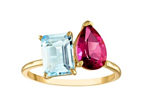 10K Yellow Gold Blue and Pink Topaz Ring 2.75ctw