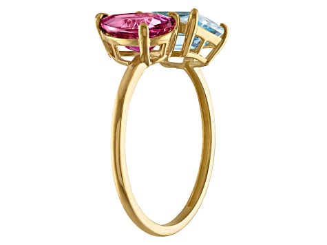 10K Yellow Gold Blue and Pink Topaz Ring 2.75ctw