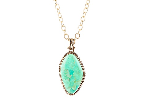 Barse Jewelry Lime Green Turquoise Boulder Gold Tone Pendant With Chain