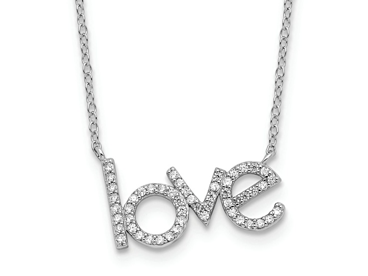 Rhodium Over Sterling Silver Cubic Zirconia LOVE 16-inch with 1.75-inch Extension Necklace