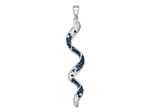 Rhodium Over Sterling Silver Polished Long Crystal Twirl Wave Pendant