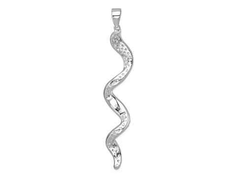Rhodium Over Sterling Silver Polished Long Crystal Twirl Wave Pendant
