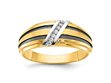 Picture of 10K Two-tone Yellow Gold with Black Rhodium Men's Polished Diamond Ring 0.06ctw