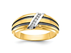 10K Two-tone Yellow Gold with Black Rhodium Men's Polished Diamond Ring 0.06ctw