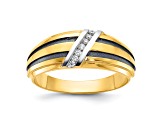 10K Two-tone Yellow Gold with Black Rhodium Men's Polished Diamond Ring 0.06ctw