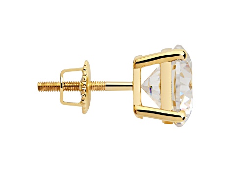 White Cubic Zirconia 14k Yellow Gold Studs With Velvet Gift Box 3.00ctw