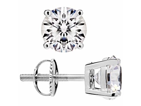 White Cubic Zirconia 14k White Gold Studs With Velvet Gift Box 3.00ctw