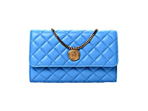 Versace La Medusa Blue Quilted Lamb Leather Crossbody Clutch Bag