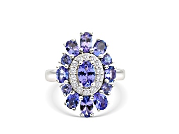 Picture of Rhodium Over Sterling Silver Mixed Shape Tanzanite and White Zircon Ring  8.22ctw