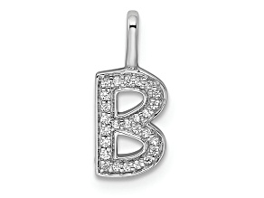 14K White Gold Diamond Letter B Initial Pendant