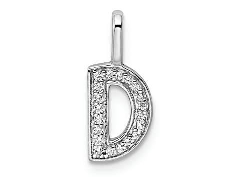 14K White Gold Diamond Letter D Initial Pendant