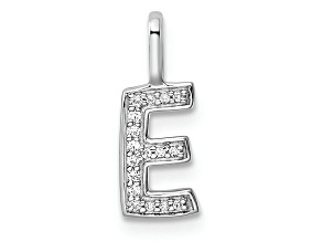14K White Gold Diamond Letter E Initial Pendant