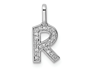 Picture of 14K White Gold Diamond Letter R Initial Pendant