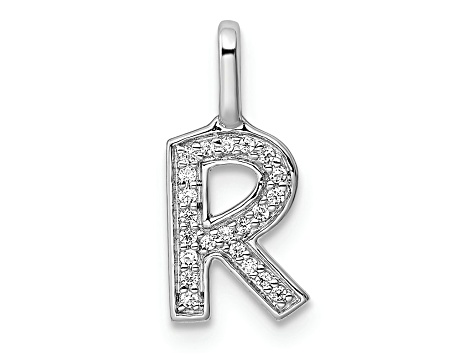 14K White Gold Diamond Letter R Initial Pendant