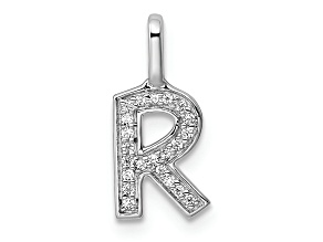 14K White Gold Diamond Letter R Initial Pendant