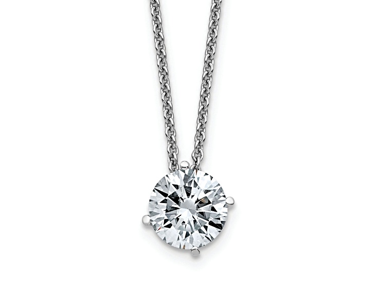 Rhodium Over 14K Gold 1 ct. 6.5mm Round D E F Pure Light Moissanite Solitaire Pendant with Chain