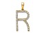 14K Yellow Gold Diamond Letter R Initial Pendant