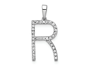 Rhodium Over 14K White Gold Diamond Letter R Initial Pendant