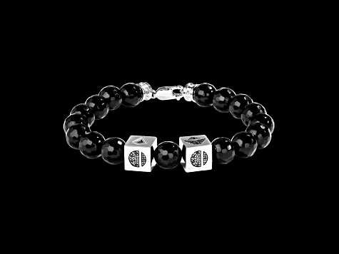 Star Wars™ Fine Jewelry The Odds Diamond & Black Onyx Bead Rhodium Over Silver Bracelet 0.20ctw