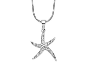 Rhodium Over Sterling Silver Cubic Zirconia Starfish Necklace