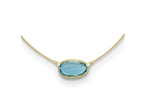 14K Yellow Gold Diamond and Blue Topaz Wire 18 Inch Necklace