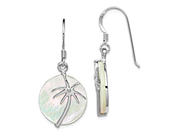 Picture of Rhodium Over Sterling Silver Polished Mother of Pearl Palm Tree Earrings