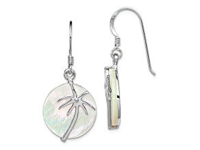 Rhodium Over Sterling Silver Polished Mother of Pearl Palm Tree Earrings