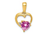 14k Yellow Gold Lab Created Pink Sapphire and Diamond Heart Pendant