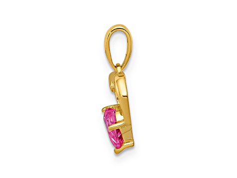 14k Yellow Gold Lab Created Pink Sapphire and Diamond Heart Pendant