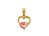 14k Yellow Gold Lab Created Pink Sapphire and Diamond Heart Pendant