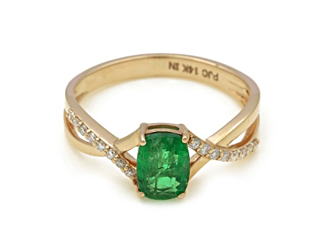 1.09 Ctw Emerald with 0.12 Ctw Diamond Ring in 14K