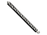 Black Leather and Stainless Steel Brushed Curb Chain 8.5-inch Bracelet
