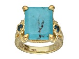 Judith Ripka 16x12mm Turqouise And 0.29ctw London Blue Topaz 14K Gold Clad Ring